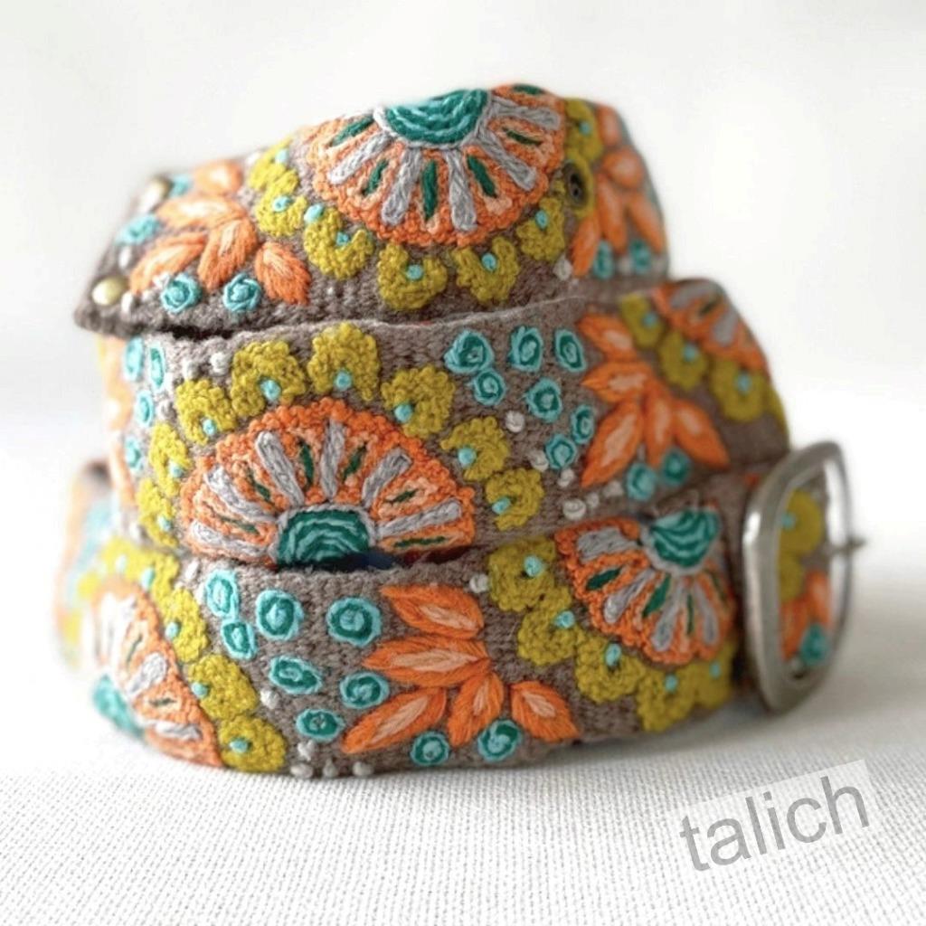 Jenny Krauss Handmade Andean Whisper Colorful Floral Embroidered Wool Belt S M L