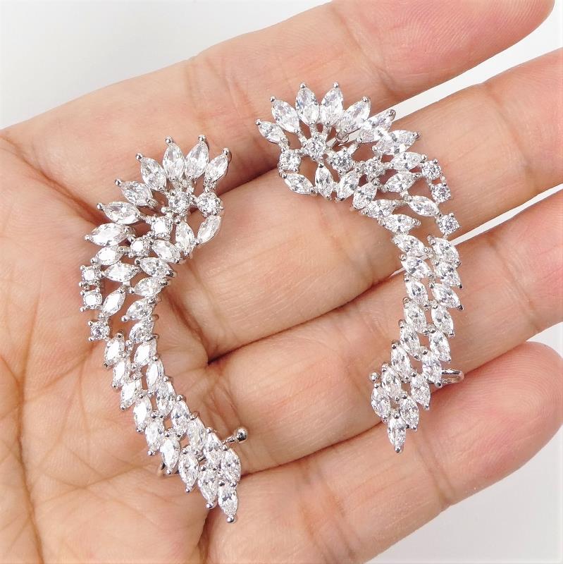 Sterling Silver Post CZ Cubic Zirconia Wing Earrings Ear Cuff Crawler