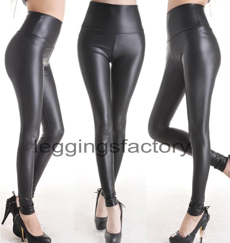 Women matt look black High Waist faux leather Tights Leggings Pants Sz ...