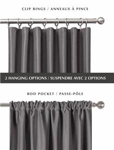 2 Exclusive Home Curtains Dark Gray Faux Silk Clip Ring Curtain
