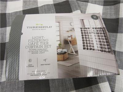 Target Rod Pocket Cafe Tier Curtain Pair Charcoal Gray Ivory Gingham 42 X 36 490680322460 Ebay