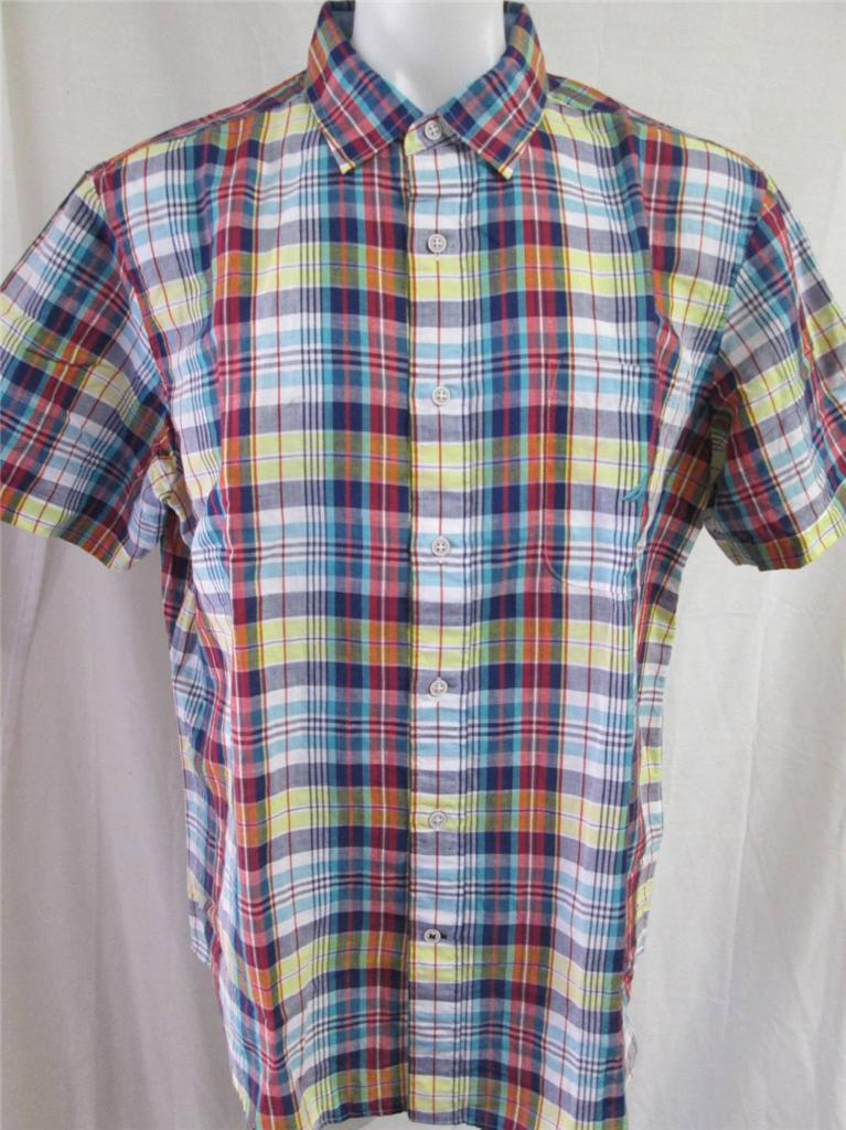 Nautica Mens 817394 Madras Plaid Button Down Short Sleeve Shirt-NWT | eBay