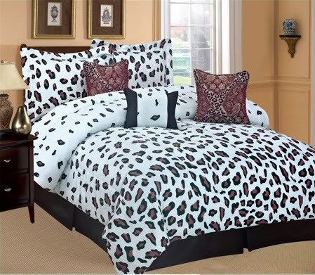 15PC Zambia Snow Leopard Beau Blue Brown Comforter Set w Curtain Queen ...