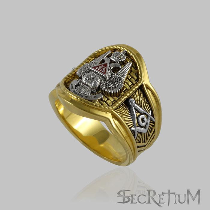 Master Mason Ring 33 degree Scottish Rite 18K Yellow Gold Pld Freemasonry