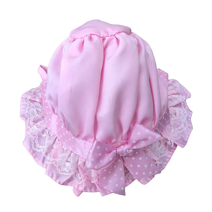 Baby Girls Pink Satin 312M Frilly Ruffle Brim w/ Bow Polka Dots