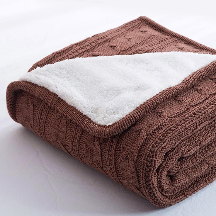 Cable Knit Sherpa Throw Blanket Reversible Faux Sheepskin lambswool