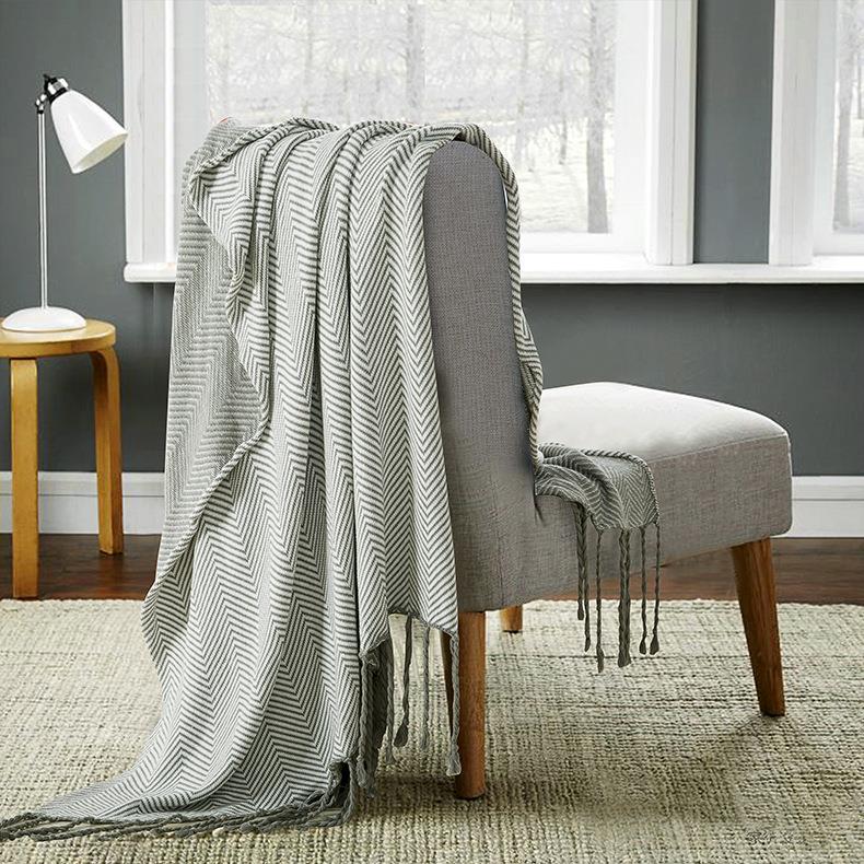 Herringbone Tassel Knitt Throw Blanket Cotton Bed Couch Home Decor