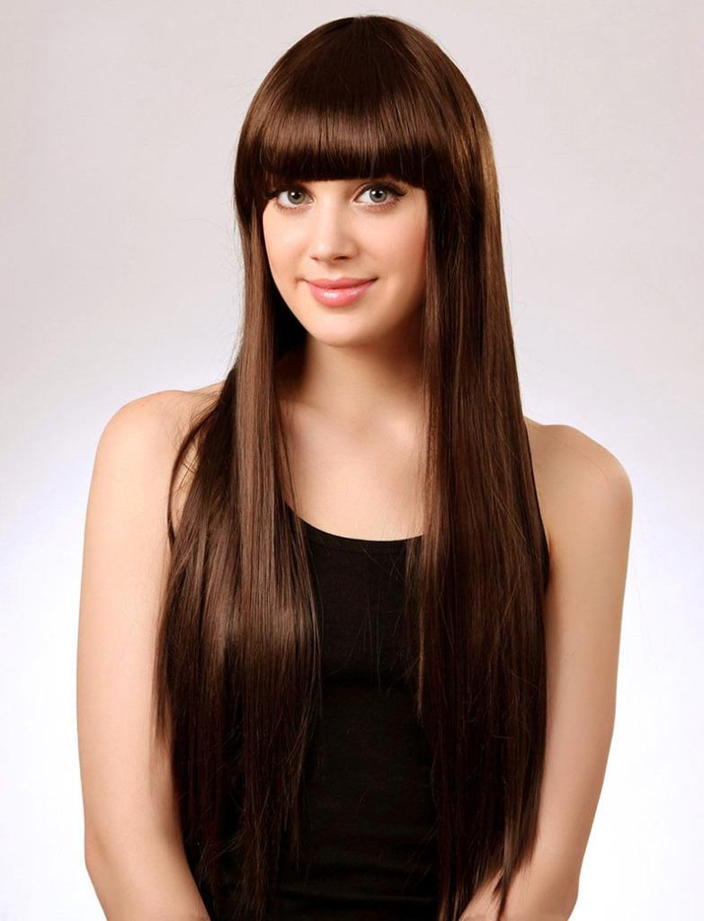 70CM Long Sleek Straight Hair Synthetic Full Wigs with ...