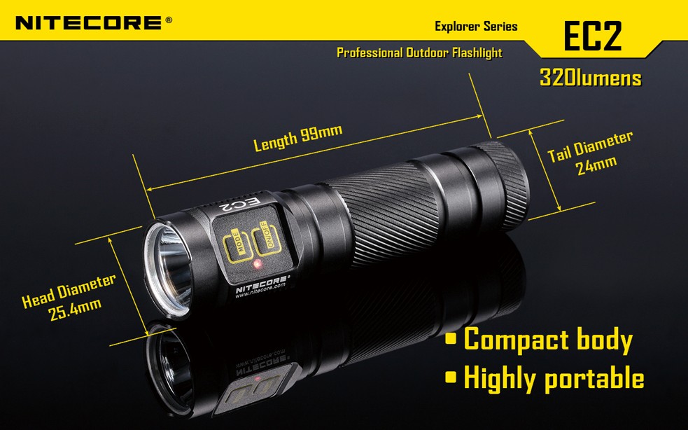 New NITECORE EC2 Cree LED 320 Lumens CR123A Flashlight with