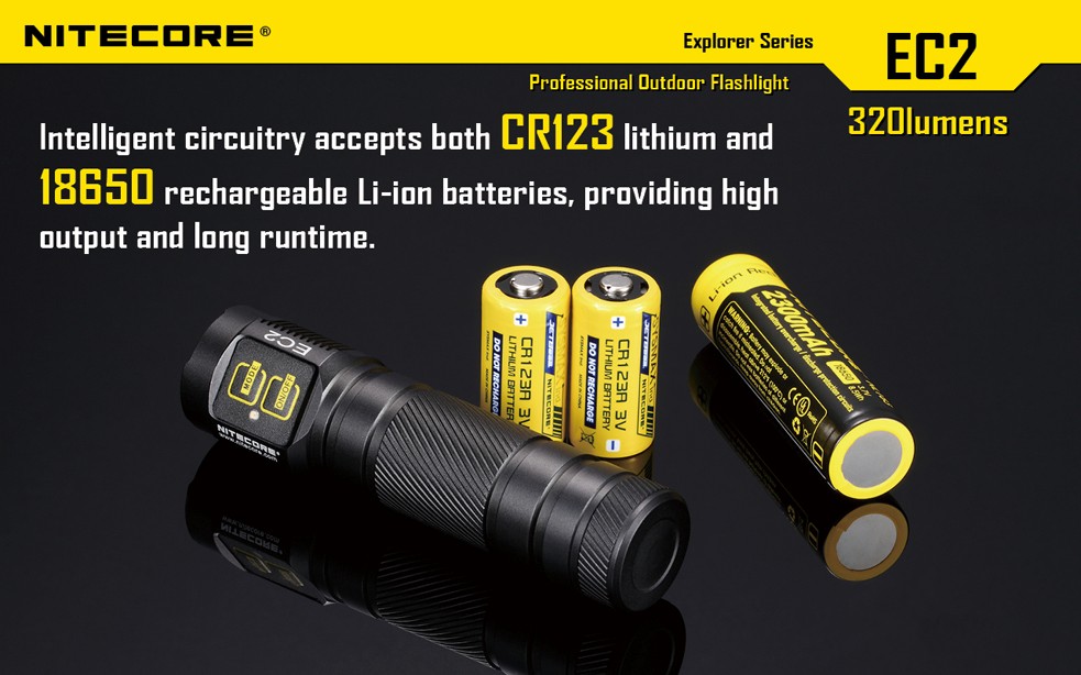 New NITECORE EC2 Cree LED 320 Lumens CR123A Flashlight with