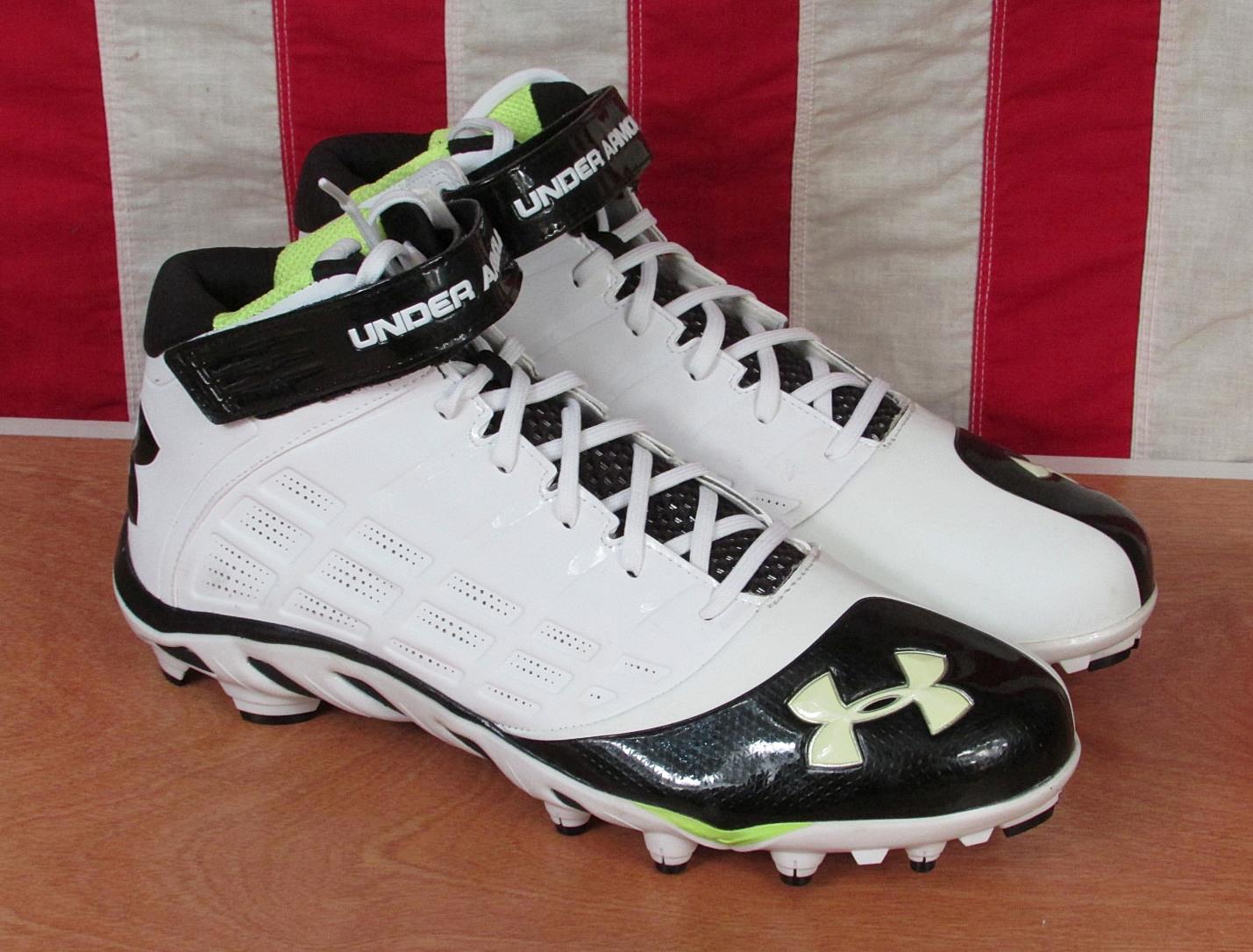 NEW UNDER ARMOUR NITRO MID CLEATS MENS SIZE 13.5 FOOTBALL LACROSSE Black//Green