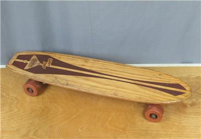Vintage 1960s Nash Wood Goofy Foot Skateboard Brown Graphic