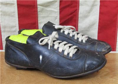 Vintage 1930s Brooks Black Leather Baseball Shoes Cleats w/ Plates