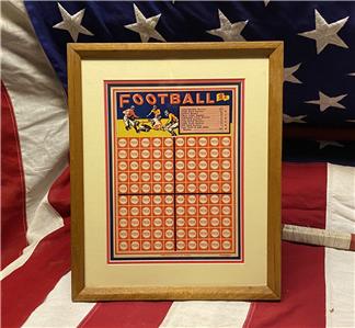 Vintage 1930s Football Punch Card Game 1 Cent Unpunched Framed