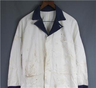 ジャケット・アウター 40s Vintage White Work Jacket 40's] French Vintage White Cotton HBT WORK JACKET 