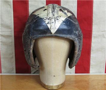 Casque De Football Vintage Cuir Nokona – Bleu Et Blanc, Années 1940, Ailé