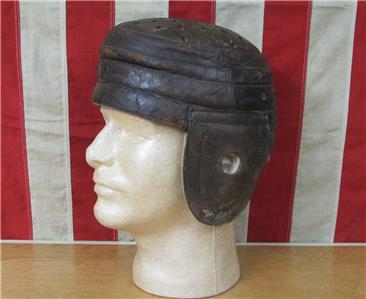 1900s football helmet Vintage 1900s Antique Leather Football Helmet Flat Top Patent 1902 Display  Rare