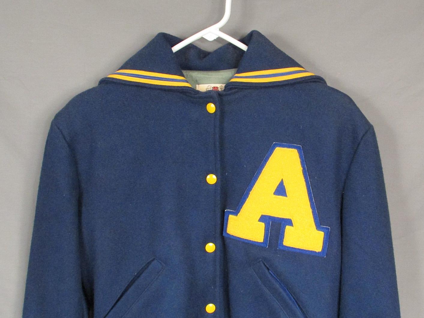 Vintage 1950s High School Varsity Letter Jacket Blue & Gold Wool S ...