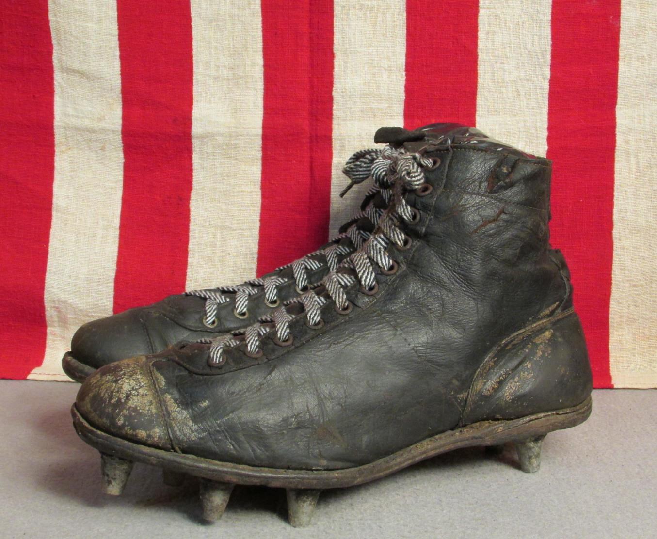 Vintage 1940s Riddell Black Leather High Top Football Shoes Metal ...