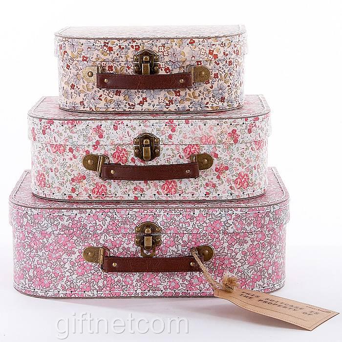 Vintage Floral Suitcases Set Of 3 Storage Boxes And A Choice Of School ...
