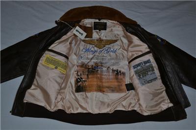 SCHOTT NYC G1TG G-1 WINGS OF GOLD LEATHER BOMBER JACKET BROWN ALL