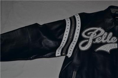 AUTHENTIC Pelle Pelle Men's LEATHER Jacket ENCRUSTED VARSITY NAVY