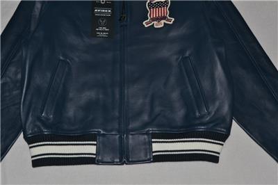 AUTHENTIC Avirex Icon Leather A1 BOMBER Jacket MENS NAVY BLUE NEW