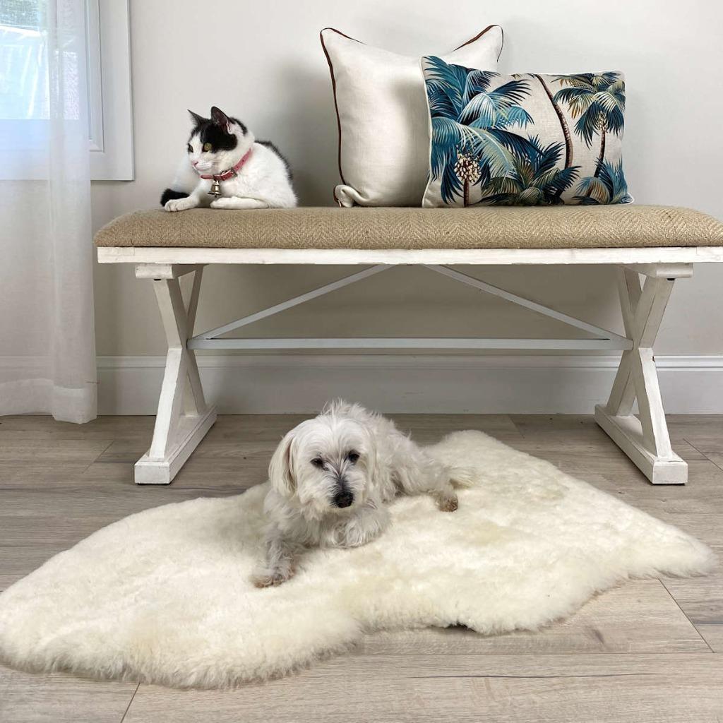 Natural White Sheepskin Rug for Pets Cat Dog Pet Bed Australian