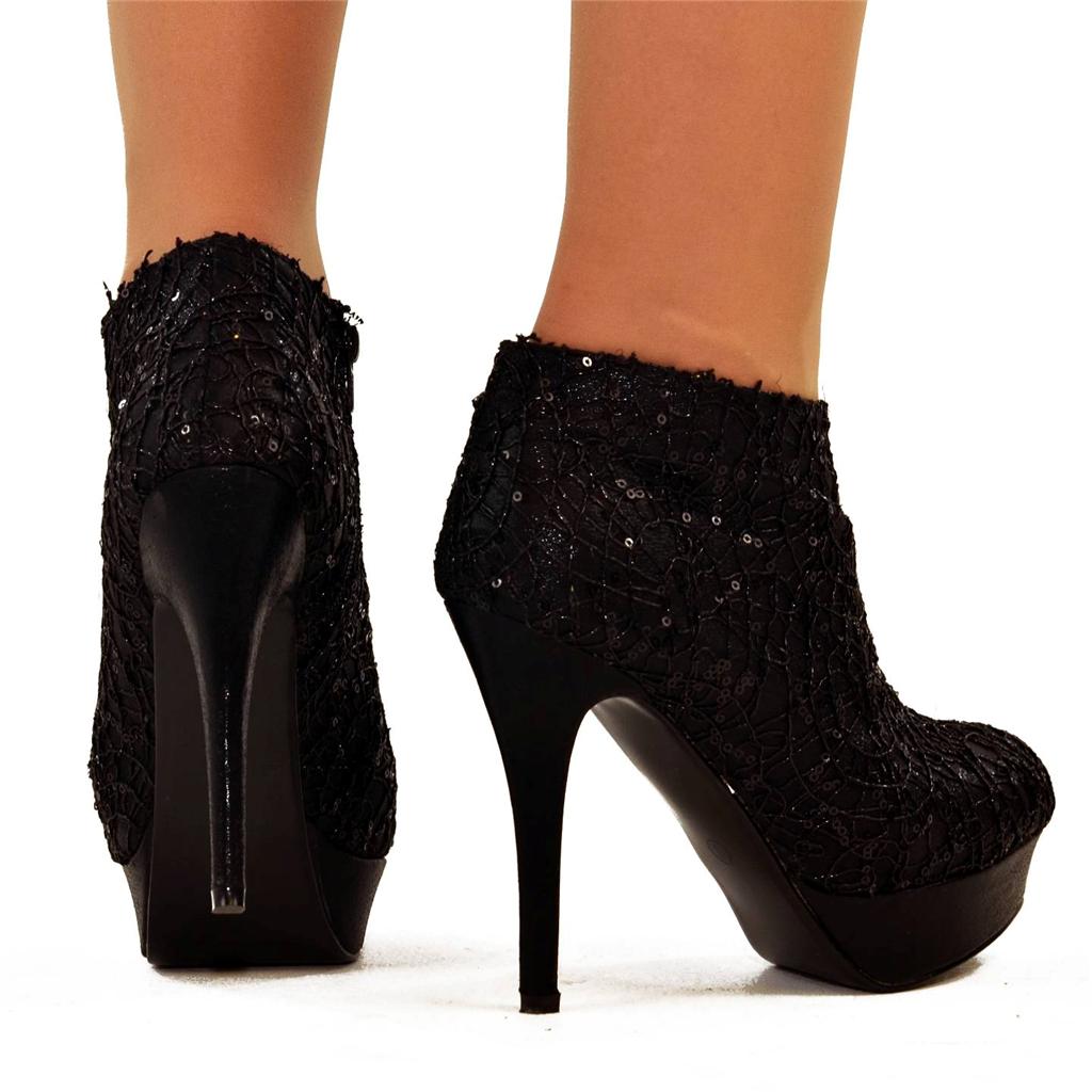 Womens Size UK 3 Black Sequin Sparkly Platform High Heel Ankle Boots ...