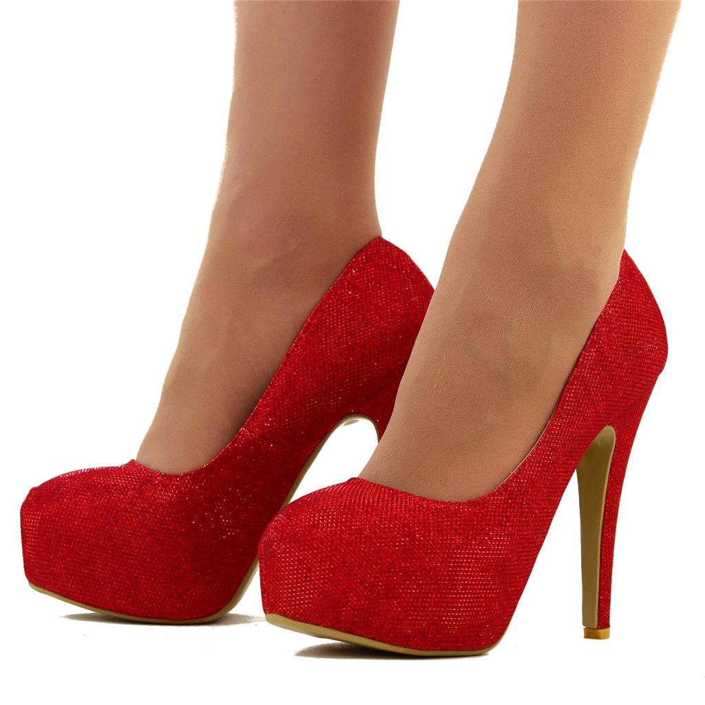 Womens Size UK 8 Red Sparkly Shimmer Platform High Heels Pumps Evening ...