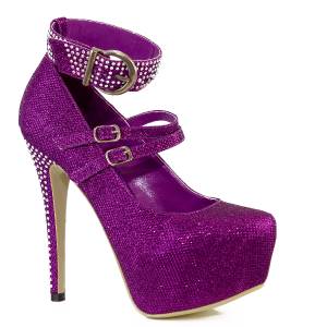 NEW Ladies Platform High Heels Diamante Crystal Ankle Strap Pumps Shoes ...