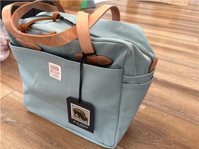 Filson Rugged Twill Tote Bag with Zipper Leather Cotton Lake Green