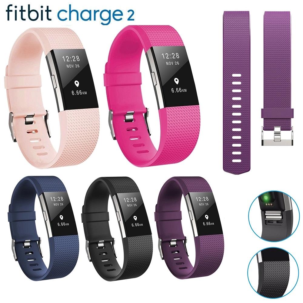 For Fitbit Charge 2 Sprot Silicone Band Large Small Wristband Strap Metal Buckle
