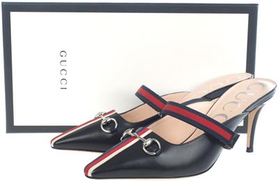 gucci mid heel slide with web