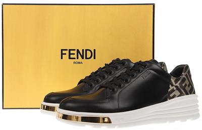 New Fendi Men S Current Black Leather Ff Jacquard Wavy Sole Low Top Sneakers 8 Ebay