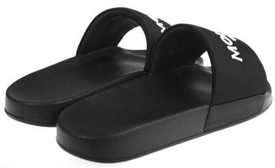 NEW MONCLER BLACK BASILE X RAISED LOGO RUBBER SLIDE SANDALS