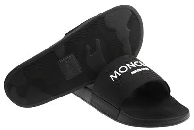 NEW MONCLER BLACK BASILE X RAISED LOGO RUBBER SLIDE SANDALS