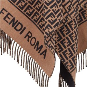 NEW FENDI ROMA BLACK TOBACCO LOGO FF FLEECE WOOL CASHMERE PONCHO