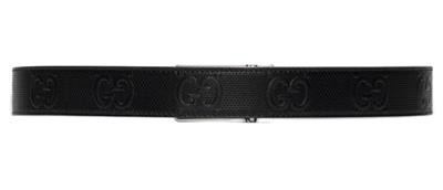 NEW GUCCI BLACK LEATHER JUMBO GG RECTANGULAR BUCKLE LOGO BELT 100