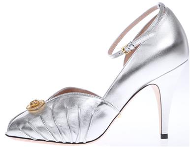 NEW GUCCI LADIES METALLIC SILVER LEATHER INTERLOCKING G LOGO