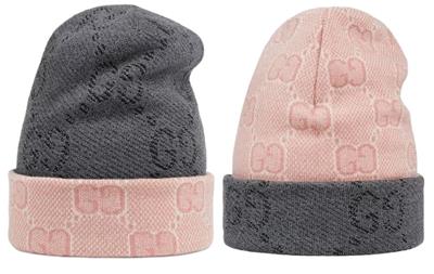 NEW GUCCI JUMBO GG GRAY PINK WOOL REVERSIBLE BEANIE HAT SMALL | eBay