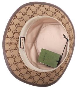 NEW GUCCI GG SUPREME BEIGE BROWN CANVAS LEATHER LOGO BUCKET FEDORA