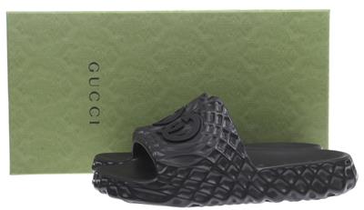 size 8G 8.5 US Gucci GG Black Slides Sandal Rubber Ripple Interlocking Gucci Rubber GG Logo Pursuit Slides Sandals Black Women main image 2