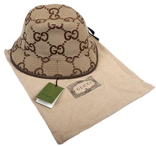 NEW GUCCI JUMBO GG LOGO BEIGE BROWN BUCKET FEDORA HAT LARGE  display picture 3