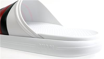 Gucci Rubber Sandals White Size 13.5 NEW GUCCI MENS WHITE RUBBER WEB LOGO BEACH POOL SLIDES  main image 3