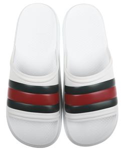 NEW GUCCI MENS WHITE RUBBER WEB LOGO BEACH POOL SLIDES  display picture 2