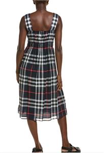 NEW BURBERRY CLASSIC NAVY GRAY CHECK PLEATED COTTON SUMMER DRESS