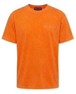 NEW GUCCI MEN'S ORANGE PRINTED JERSEY COTTON LOGO T-SHIRT SHIRT