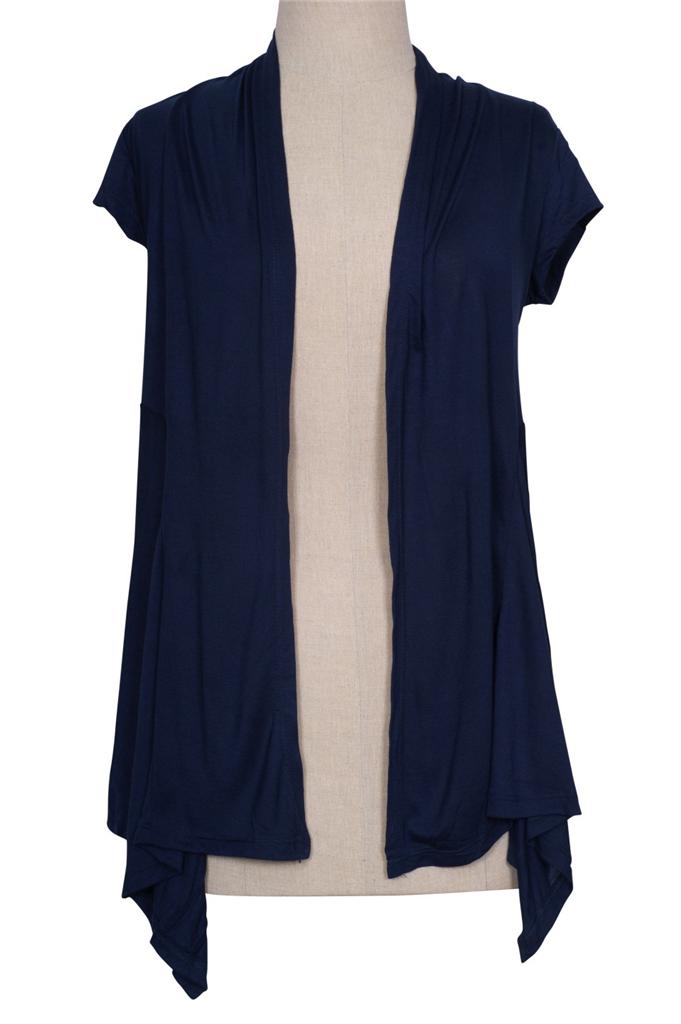 Shop Trendy Solid Plain Short Sleeve Open Front Draped Knit Cardigan ...
