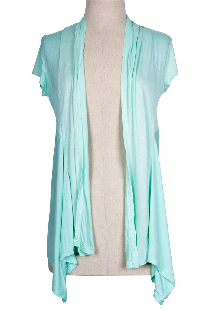 Shop Trendy Solid Plain Short Sleeve Open Front Draped Knit Cardigan ...